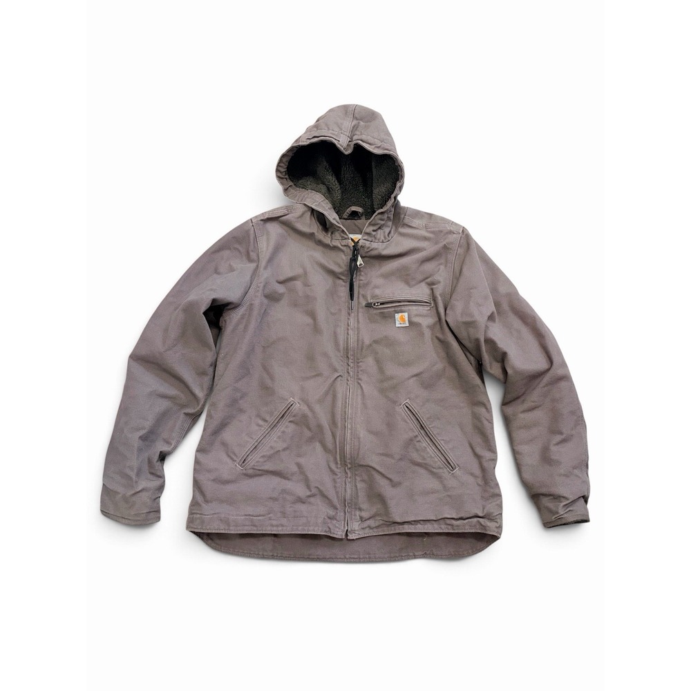 Carhartt Sherpa Lined Sierra Duck Jacket Women's Small Hooded Taupe Gray 104292